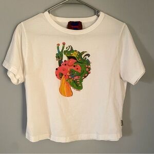 White T-Shirt with Colorful Frog Design